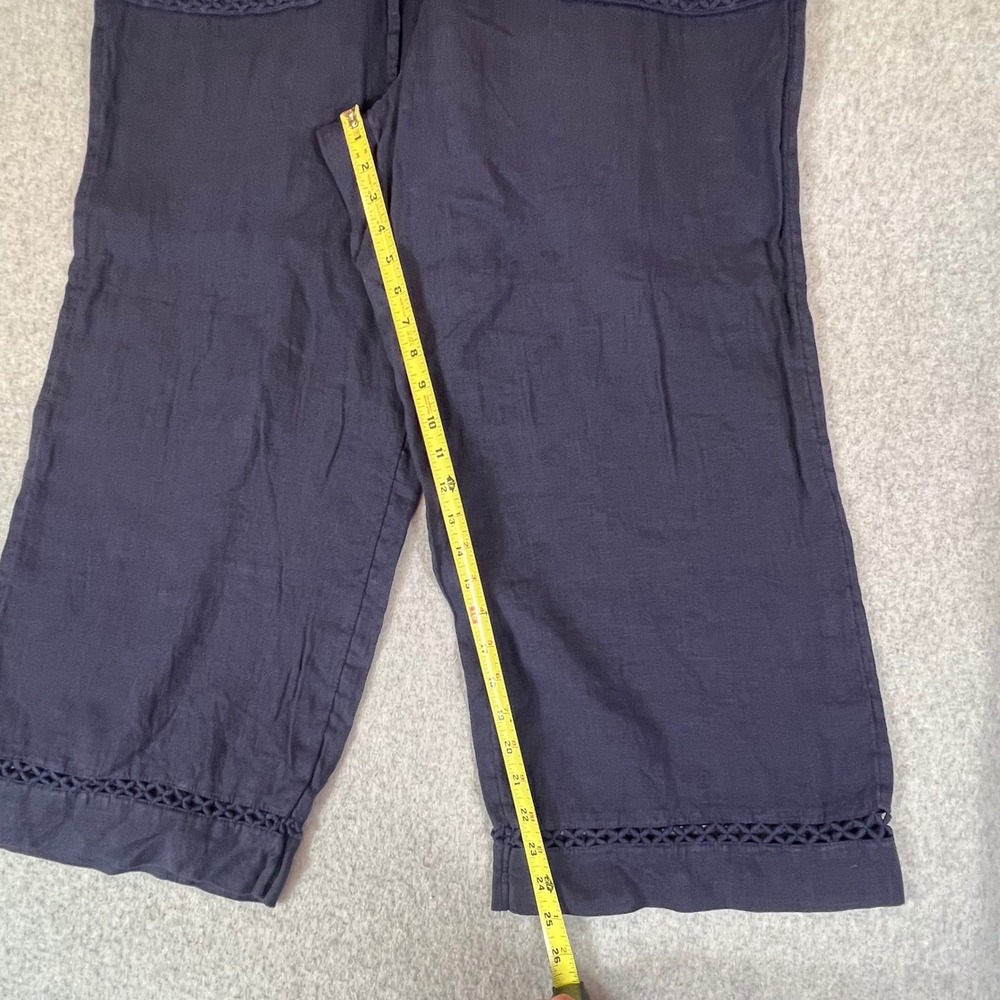 Joie Linen Pants Womens XL Navy Blue Crochet Trim Wide Leg Crop Notical Beahy - Picture 3 of 8